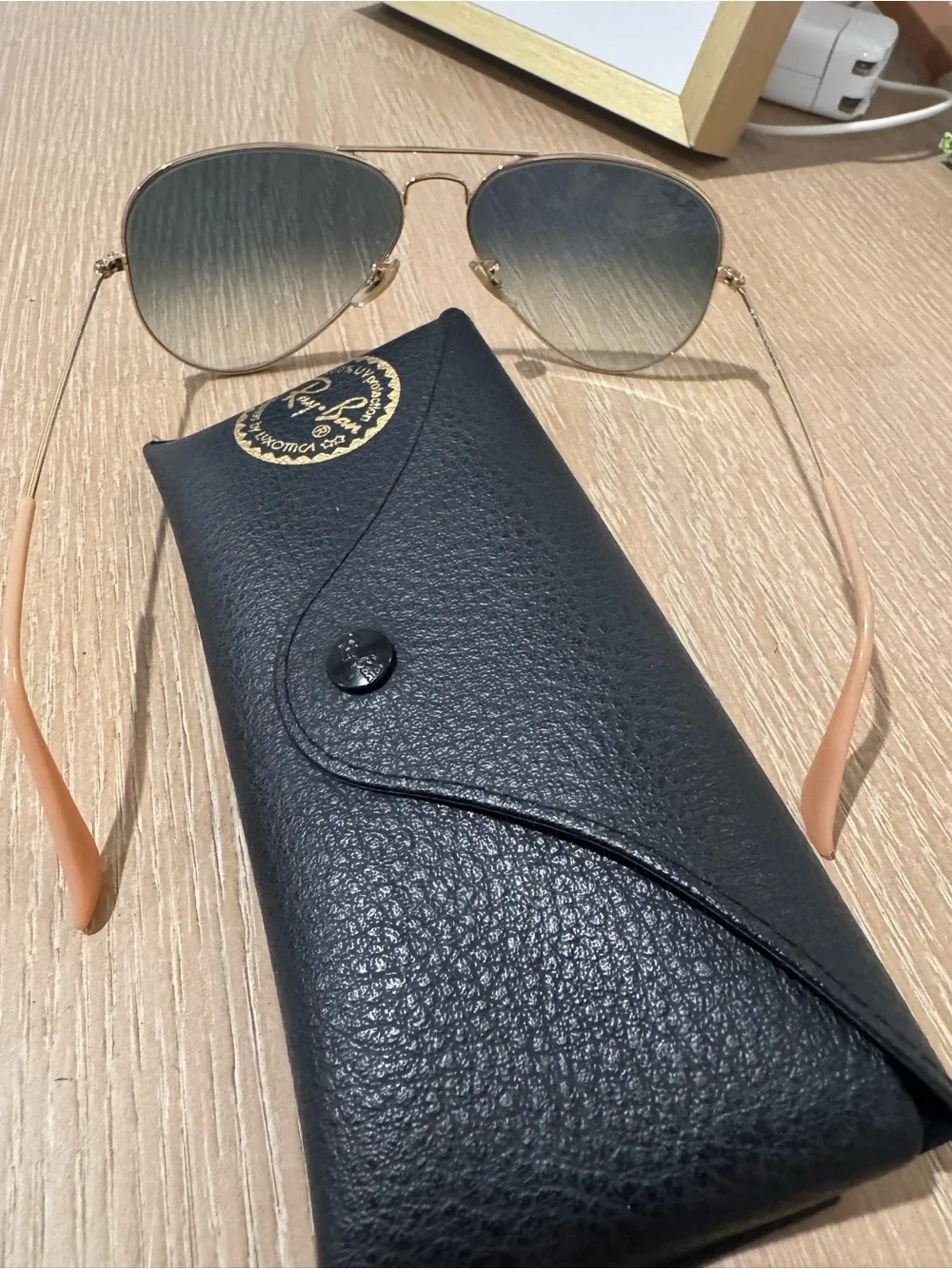 Ray-Ban Gold Frame Sunglasses with Blue Gradient Lenses